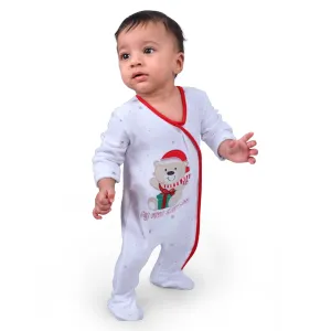 Santa's Favourite Infant Full Sleeves Snap Button Bodysuit Romper - White