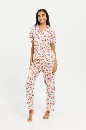 Senior Girls Pink Printed Pajama Set (2 Piece)