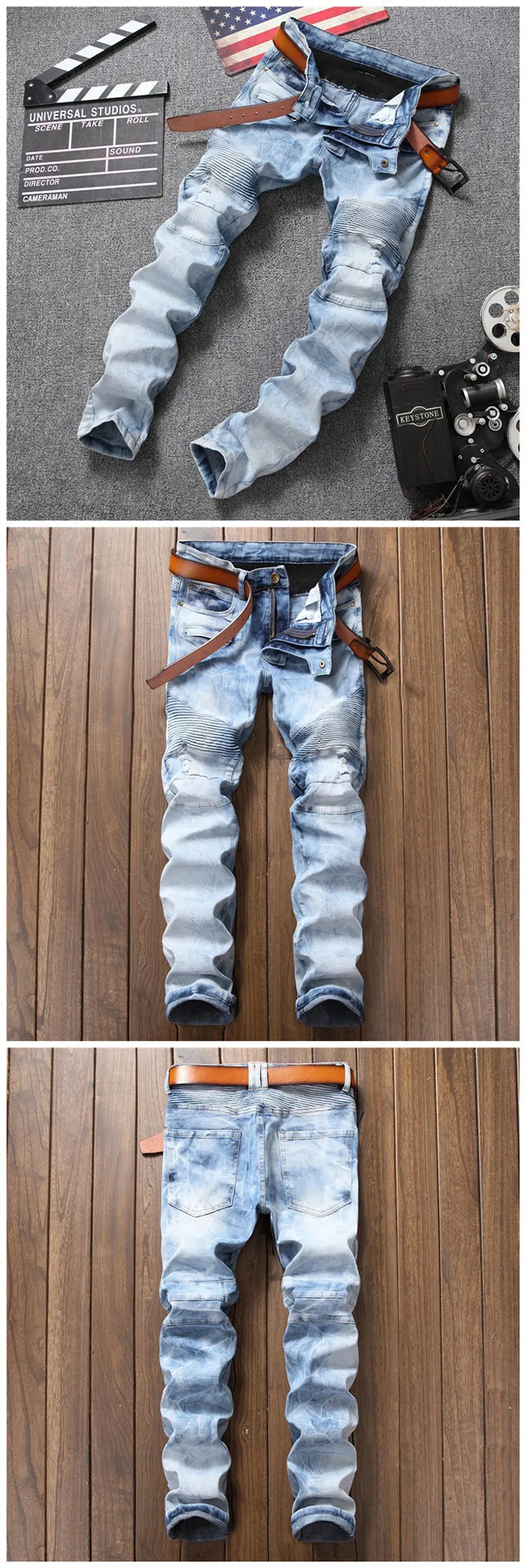 Slim fit Snow Wash Biker Denim Jeans