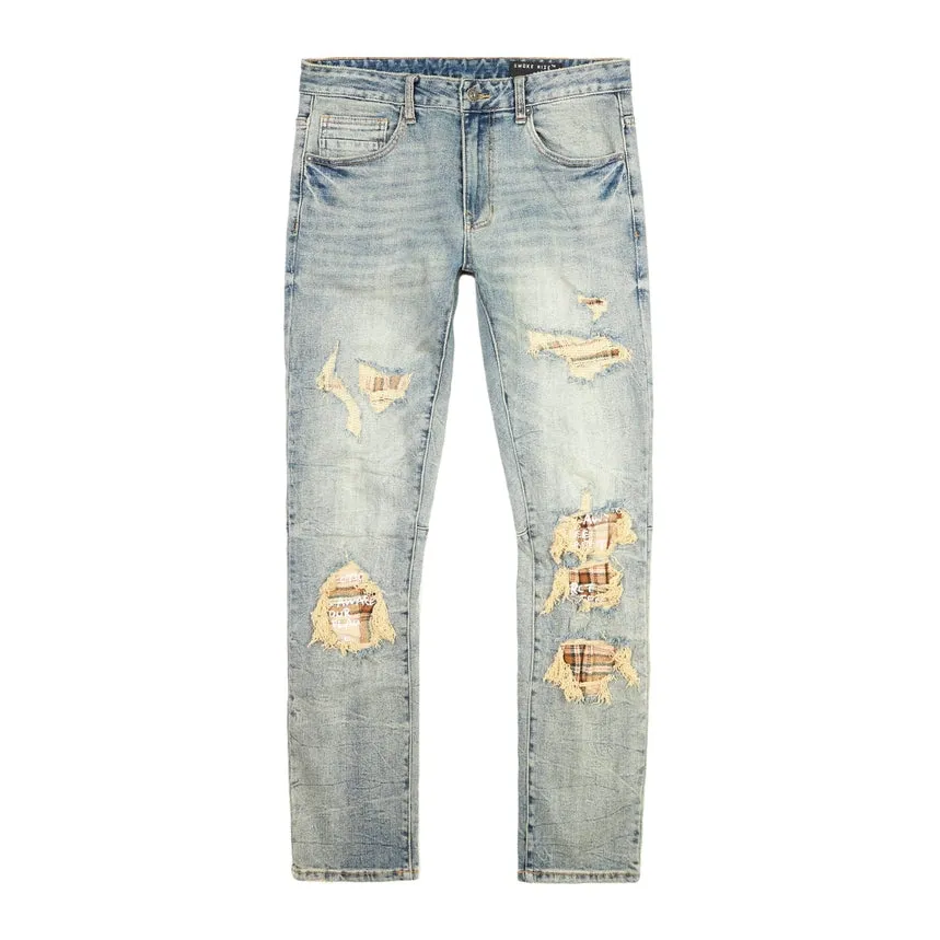 Slim Plaid Backed Jeans - Hazel Blue