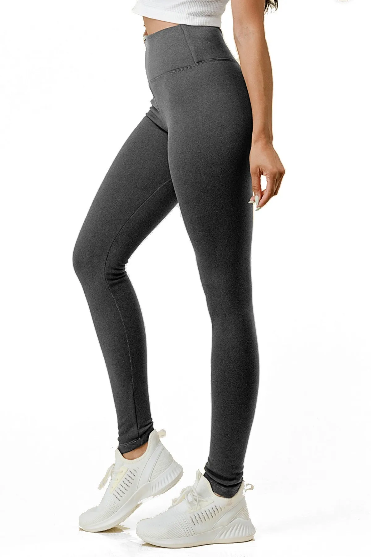 Solid Color Yoga Waist 5" FLEECE Lined Sweater Leggings (S/M, L/XL)