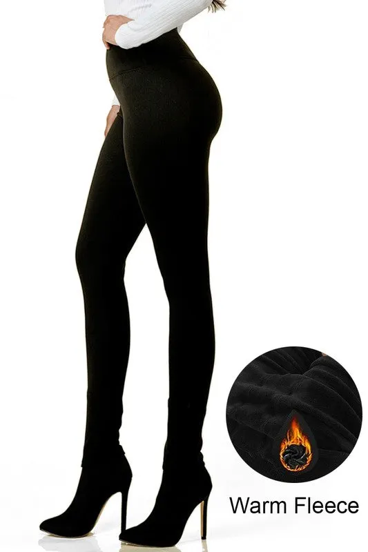 Solid Color Yoga Waist 5" FLEECE Lined Sweater Leggings (S/M, L/XL)