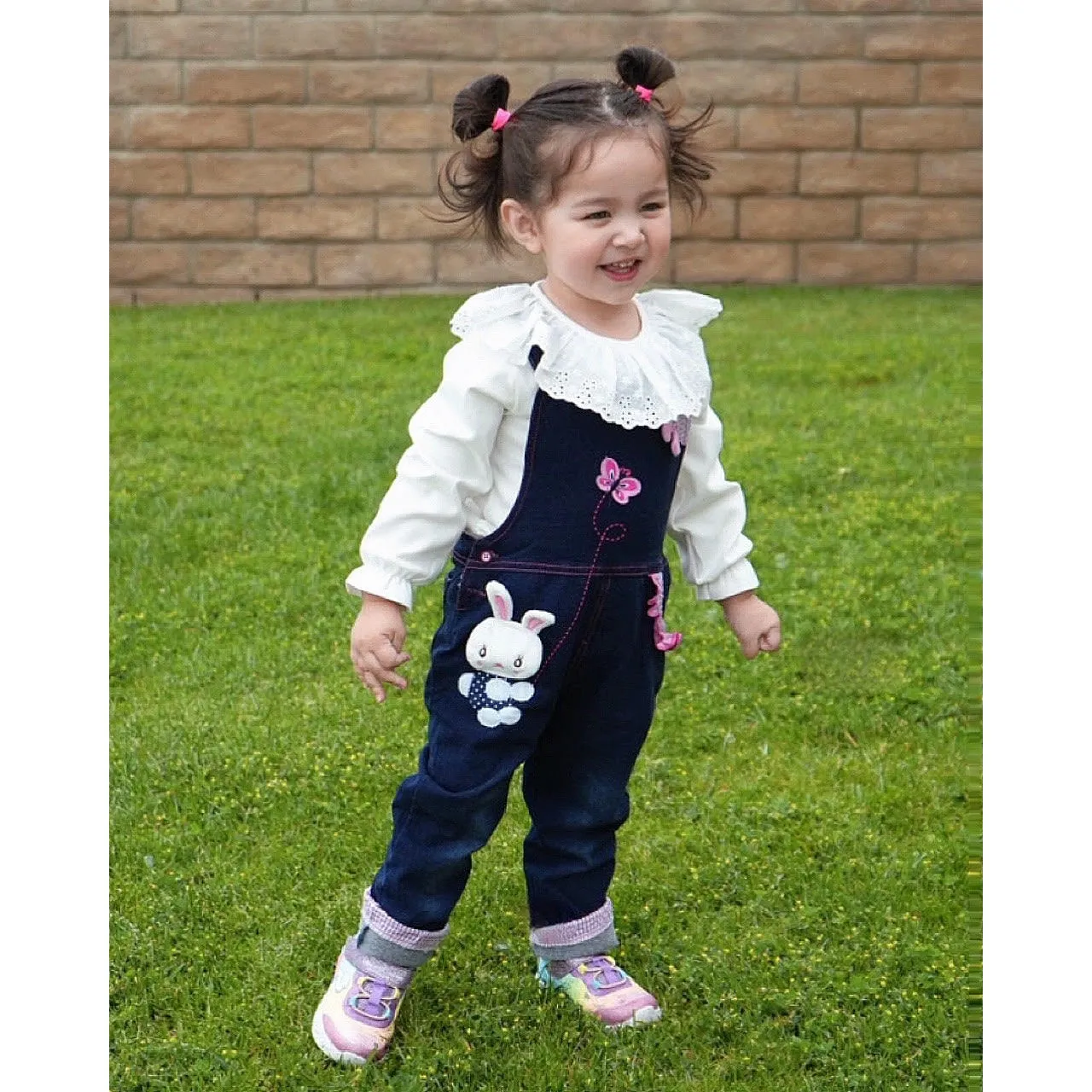 Toddler Girl Bunny Style Soft Denim Overalls Set