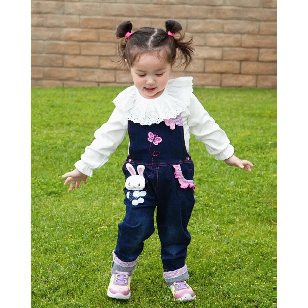 Toddler Girl Bunny Style Soft Denim Overalls Set