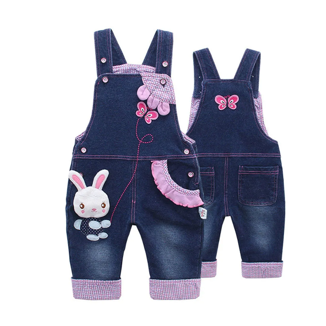 Toddler Girl Bunny Style Soft Denim Overalls Set