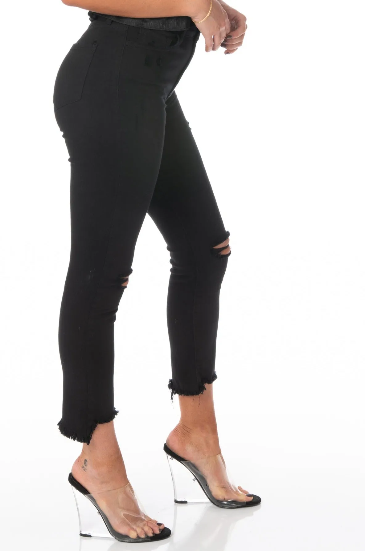 Vervet Mid-Rise Distressed Black Jeans