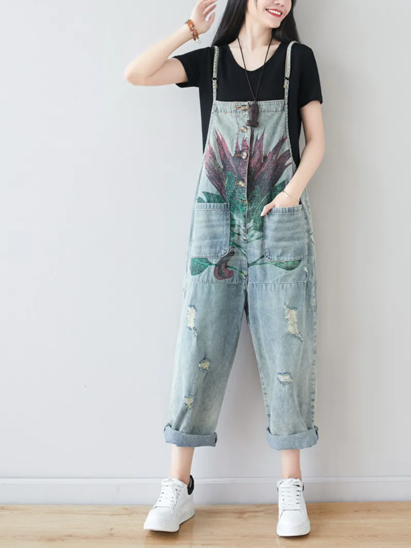 Women's Comfy Party Wear Printed Overalls Dungaree