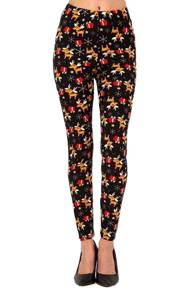 Women's Regular Christmas Cute Reindeer Snowflake Pattern Printed Leggings