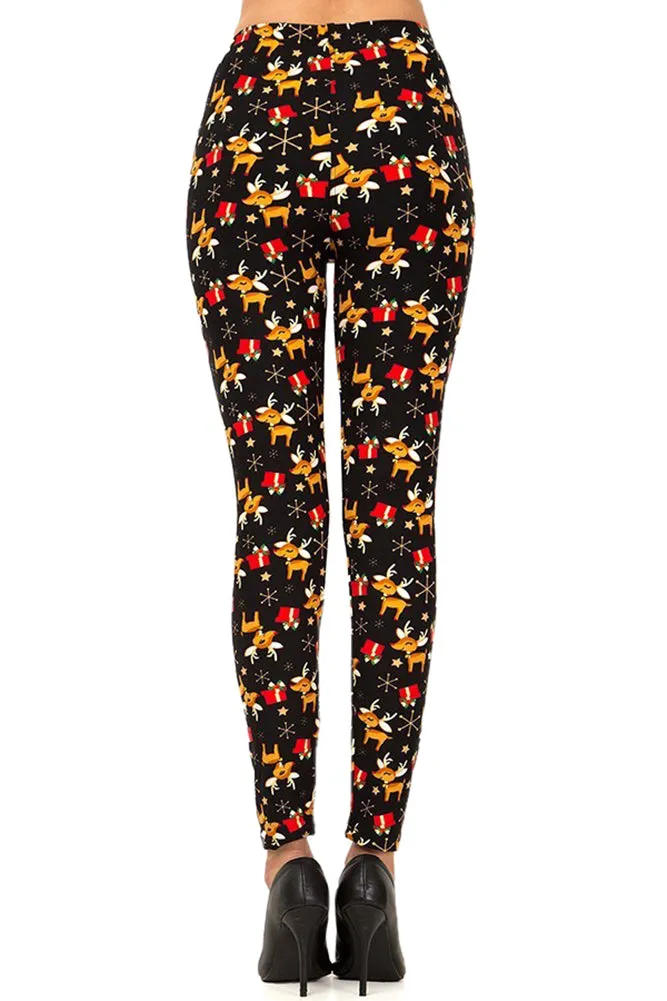 Women's Regular Christmas Cute Reindeer Snowflake Pattern Printed Leggings